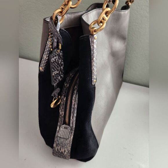 COACH Dalton Exotic Snakeprint Suede Leather Shoulder Bag - Picture 3 of 12